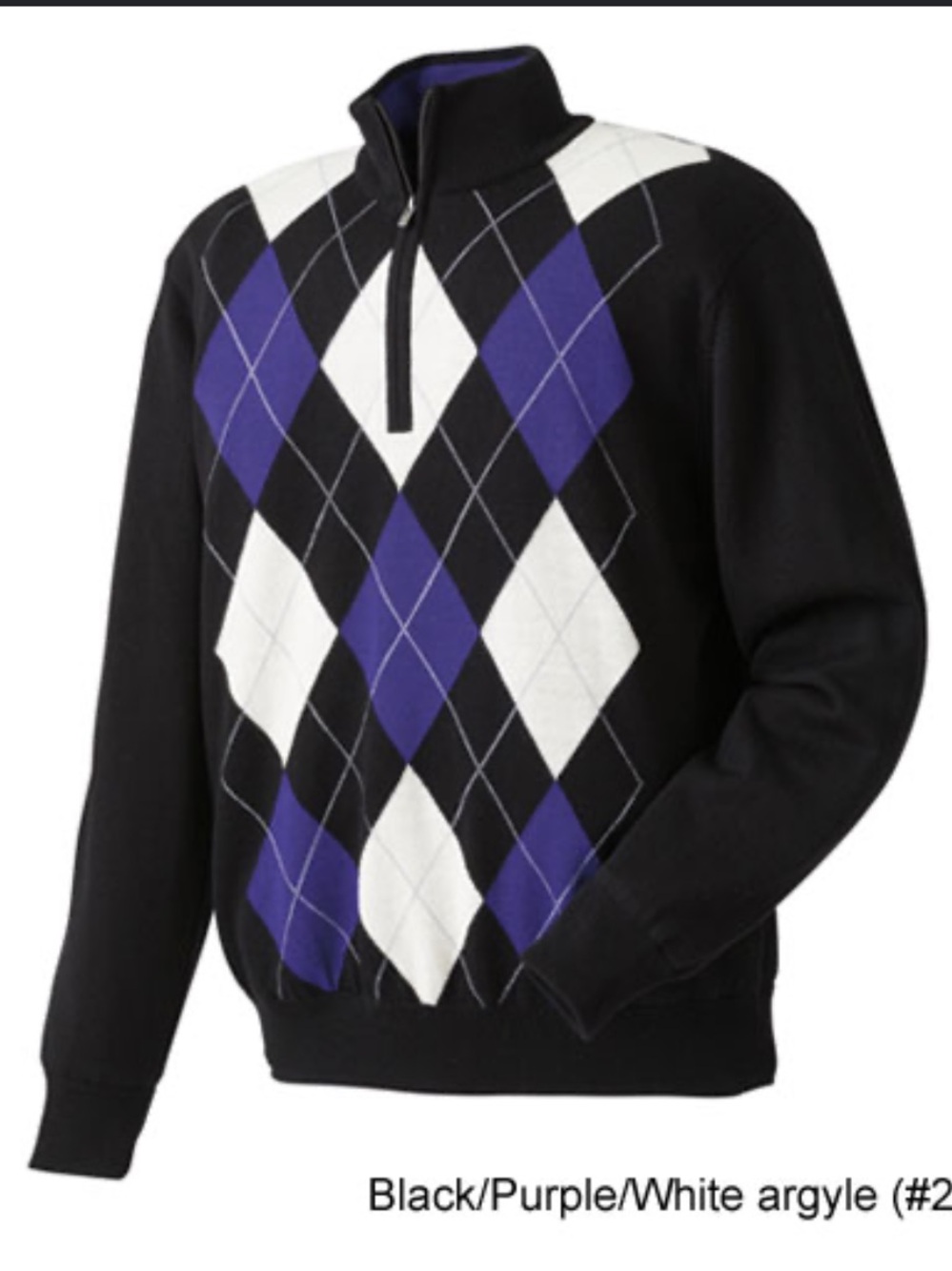 Footjoy black blue argyle wool quarter zip pullover preppy sporty golf tennis